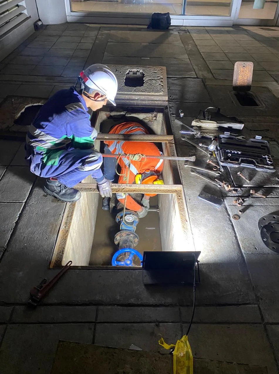 Técnico de ECOPLUSS realizando diagnóstico e intervención en cámara de agua